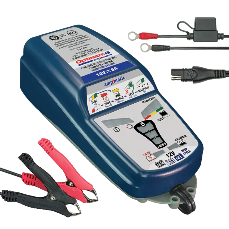 Reso Gratuito TECMATE Carica batterie Auto e Moto, Manutenzione di carica OPTIMATE 6 per batterie 12V da 3 a 240Ah