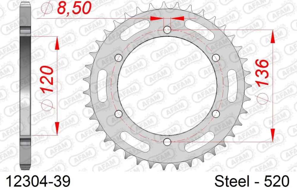 Corona AFAM 12304-39 in acciaio passo 520 YAMAHA RD 350 LCF 1985 -1992 Nuovo Arrivo