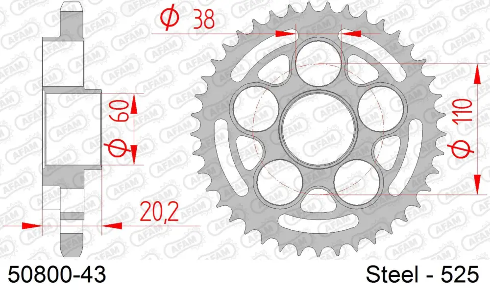Corona AFAM 50800-43 in acciaio passo 525 DUCATI 939 HYPERMOTARD 2016 -2019 Sconto