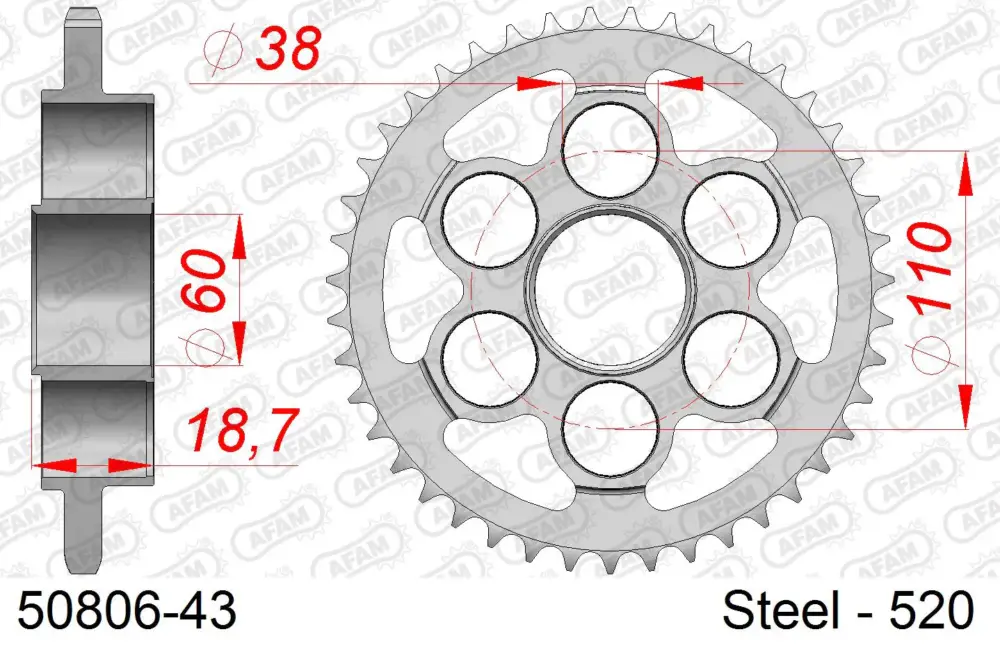 Spedito Oggi Corona AFAM 50806-43 in acciaio passo 520 DUCATI 939 S SUPERSPORT 2017 -2020
