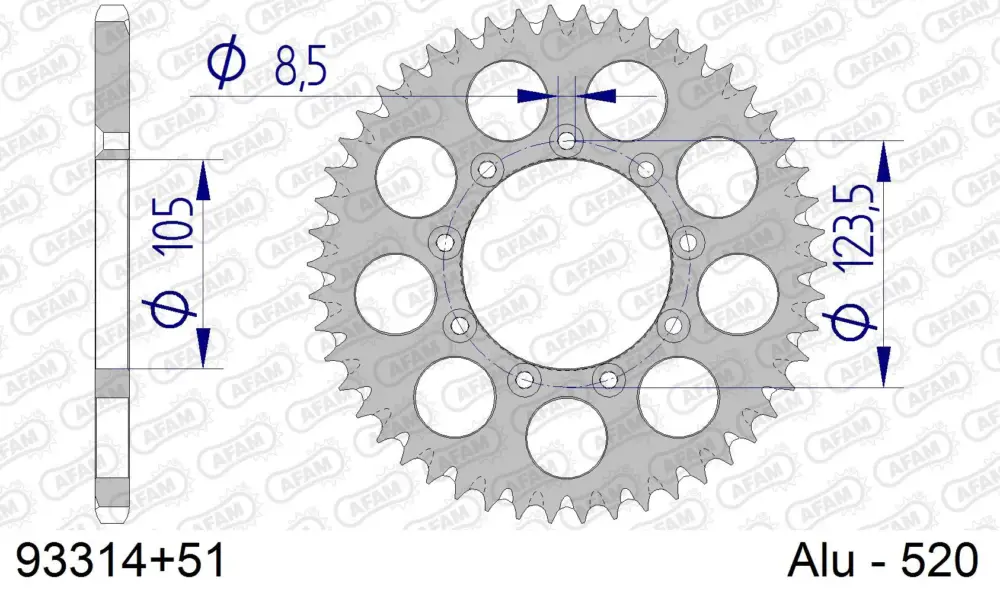 Corona AFAM 93314+51 in all. passo 520 T.M. MX 125 2003 -2009 Non Perdere